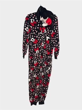 Disney sleepwear women’s size medium black red white Minnie Mouse pajamas hooded